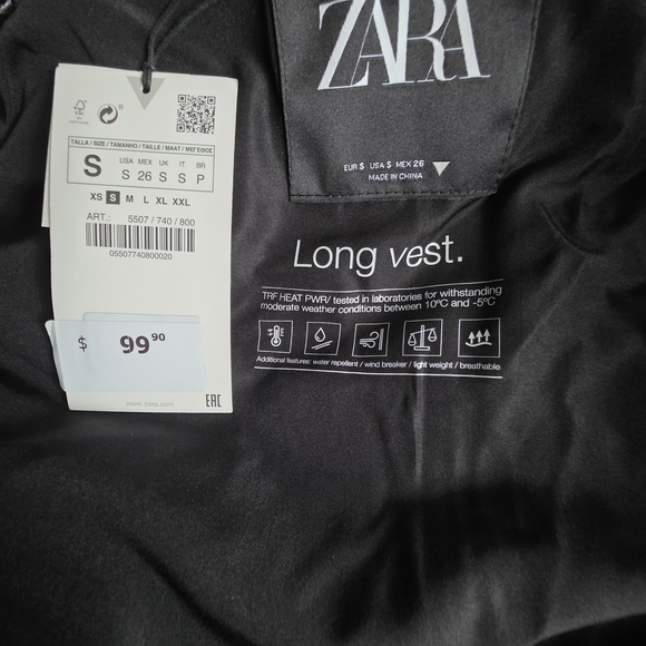 NWT Zara Black Long Puffer Vest - Picture 7 of 8